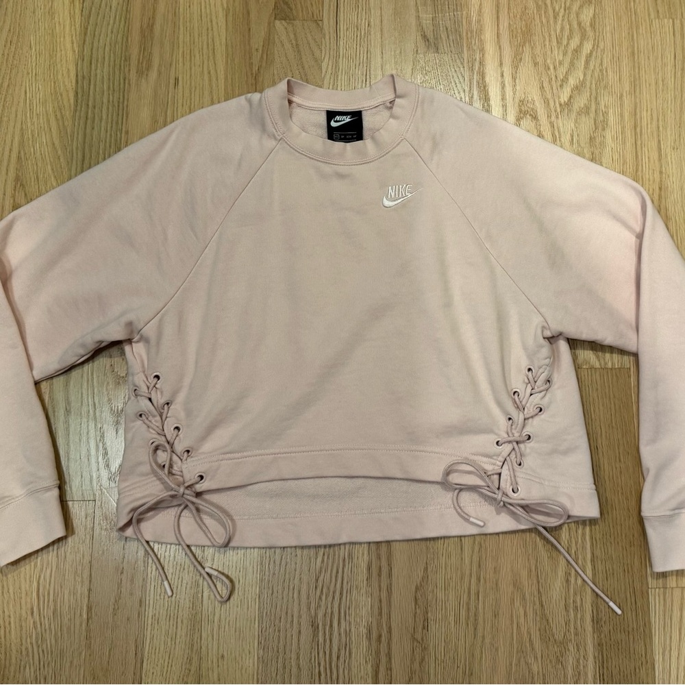 Nike Women's XS Pink Cropped Lace-Up Sweatshirt